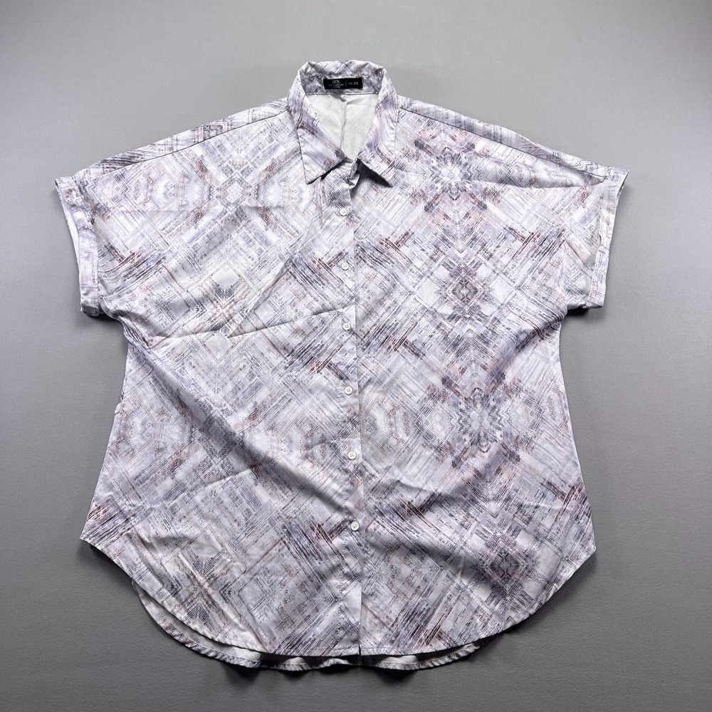 Just Fashion Now Shirt Women 2XL Multicolor Geometric Print Curved Hem Button Up